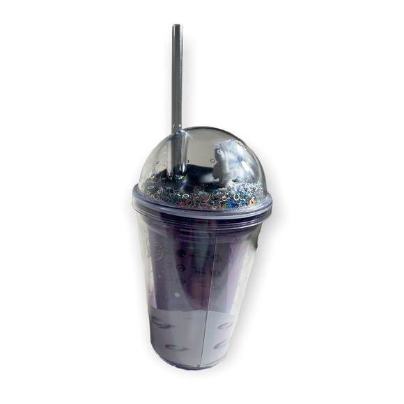 Kids Astronaut Space Theme Purple Black Glitter Cup With Straw NWOT - Picture 5 of 5